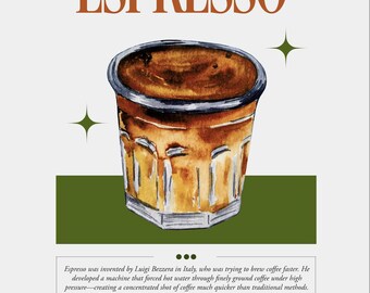 Vintage Espresso Art Print – Retro Kitchen Cafe Decor (Digital Download)