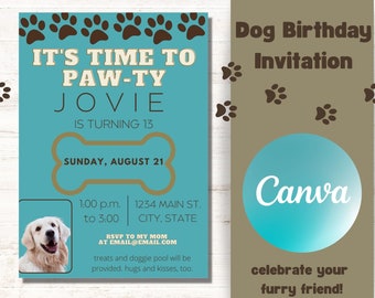 Dog Party Invite | Dog Birthday Invitation | Dog Birthday Blue Invite | Dog Party Invitation Template | Pet Party Invitation | Pet Invite
