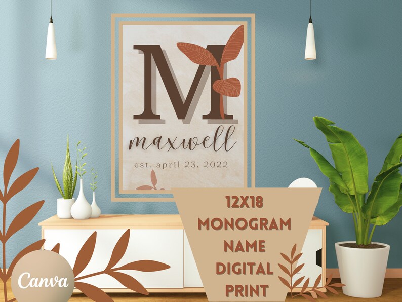 Monogram Art Print | Personalized Digital Family Name With Established ...