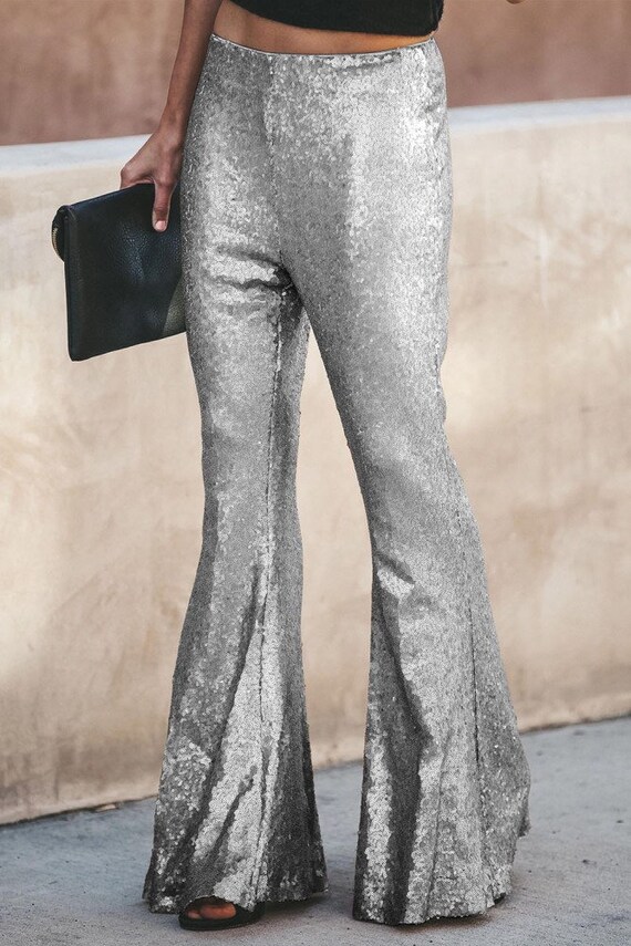 Silver Sequin Bell Bottom Pants - Etsy