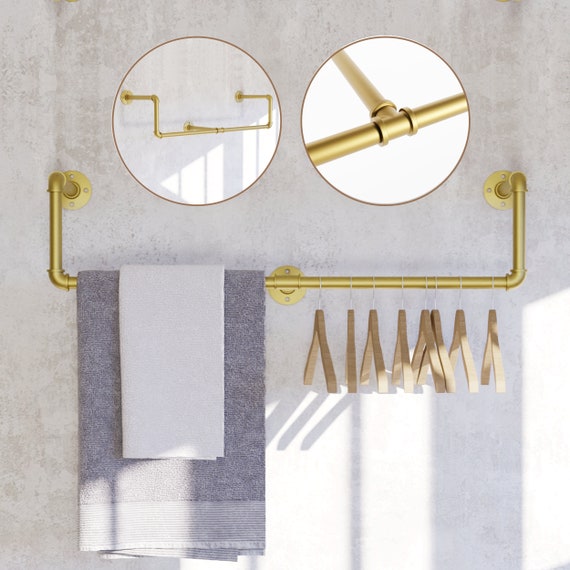 39in Gold Industrial Pipe Clothing Rack Wall Mounted Etsy