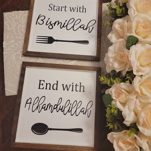 Islamic wood sign, Islamic kitchen décor, Bismillah sign, Alhamdulillah sign