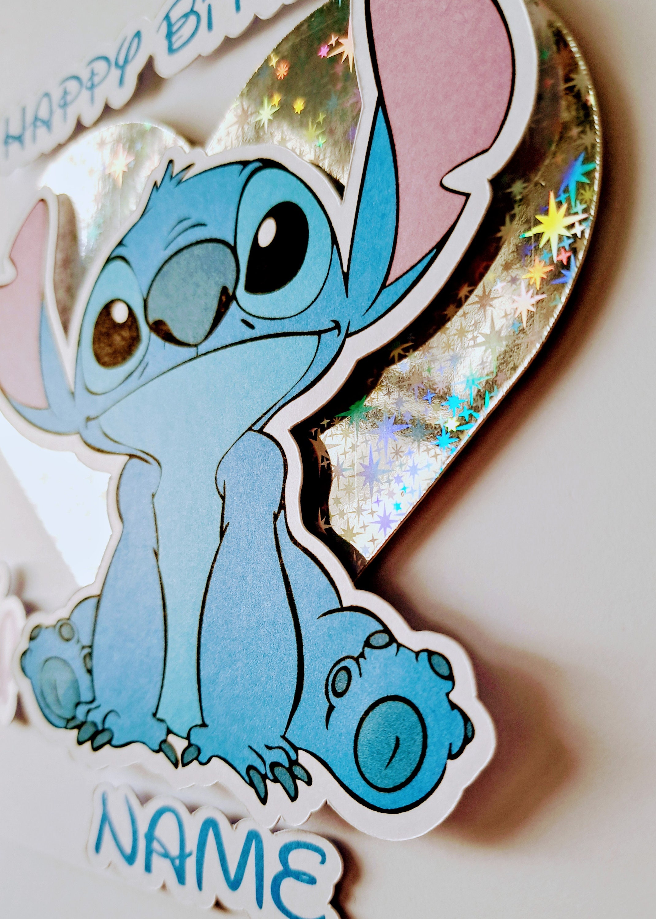 Stitch Birthday Card X1 Personalised, on a Sparkly Heart