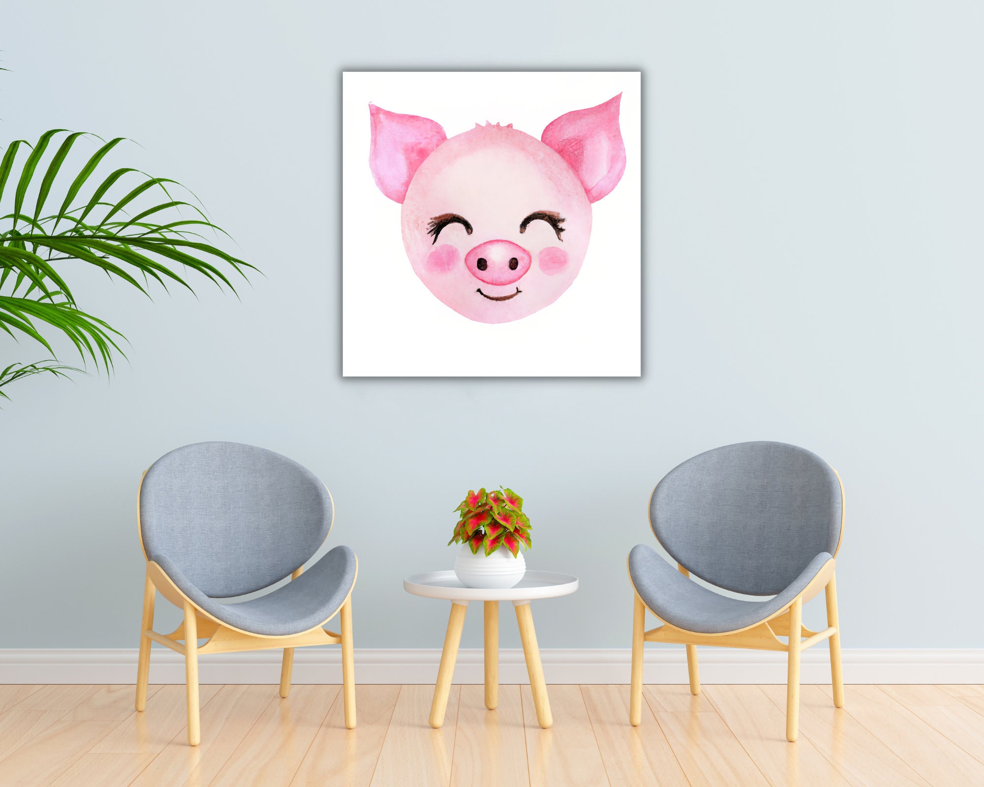 Pig Smile Face Wall Art Animal Wall Art Pig Wall Art Kids Etsy