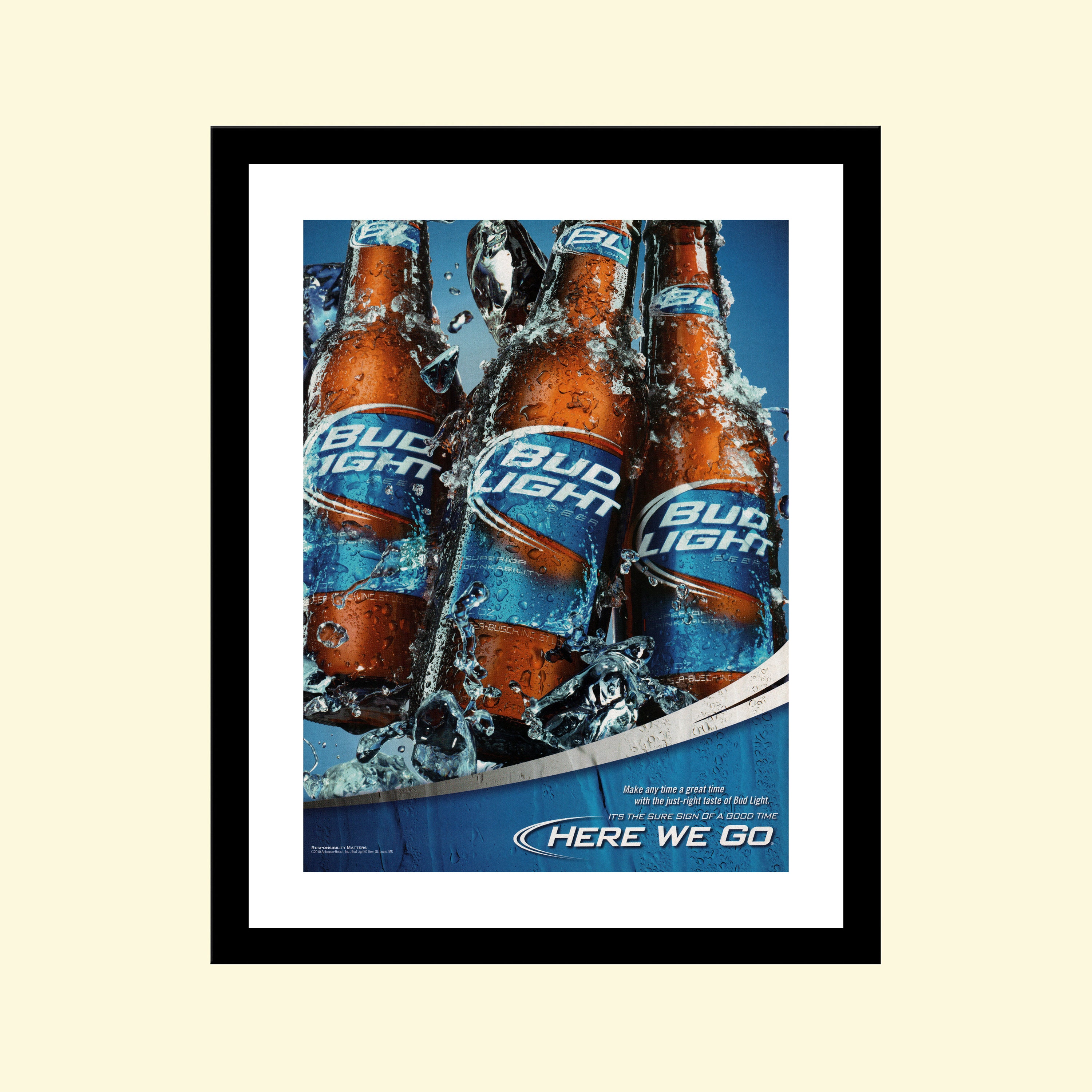 Vintage 2010s Bud Light Beer Ad Framed, Retro Budweiser Alcohol