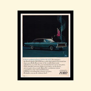 Vintage 1965 Ford Galaxie 500 LTD ad framed, retro classic car vehicle advertisement Look Magazine 1960s 60s