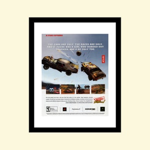 Vintage 2000s Test Drive Eve of Destruction racing video game ad framed, retro fast cars advertisement: Xbox Sony PlayStation 2 PS2 2004 00s