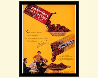Vintage 1960s Baby Ruth Butterfinger chocolate ad framed, retro Curtiss candy bar advertisement Life Magazine 1961 60s