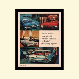 Vintage 1959 Pontiac ad framed, retro classic car Safari advertisement Maclean&#39;s 1950s 50s