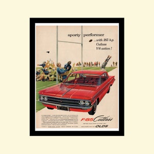 Vintage 1961 Olds F-85 Cutlass ad, framed retro classic car Oldsmobile F85 V-8 V8 advertisement Life Magazine 1960s 60s