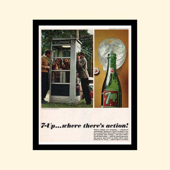 Vintage 1960s 7-up Ad Framed, Retro Soft Drink Seven up Beverage 