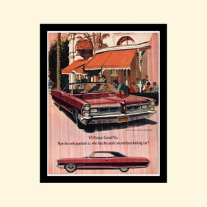 Vintage 1965 Pontiac Grand Prix ad, framed retro classic car GM General Motors advertisement Look Magazine 1960s 60s