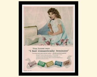 Vintage 1950s Lux Soap ad framed, retro skincare bathroom advertisement 1959 50s