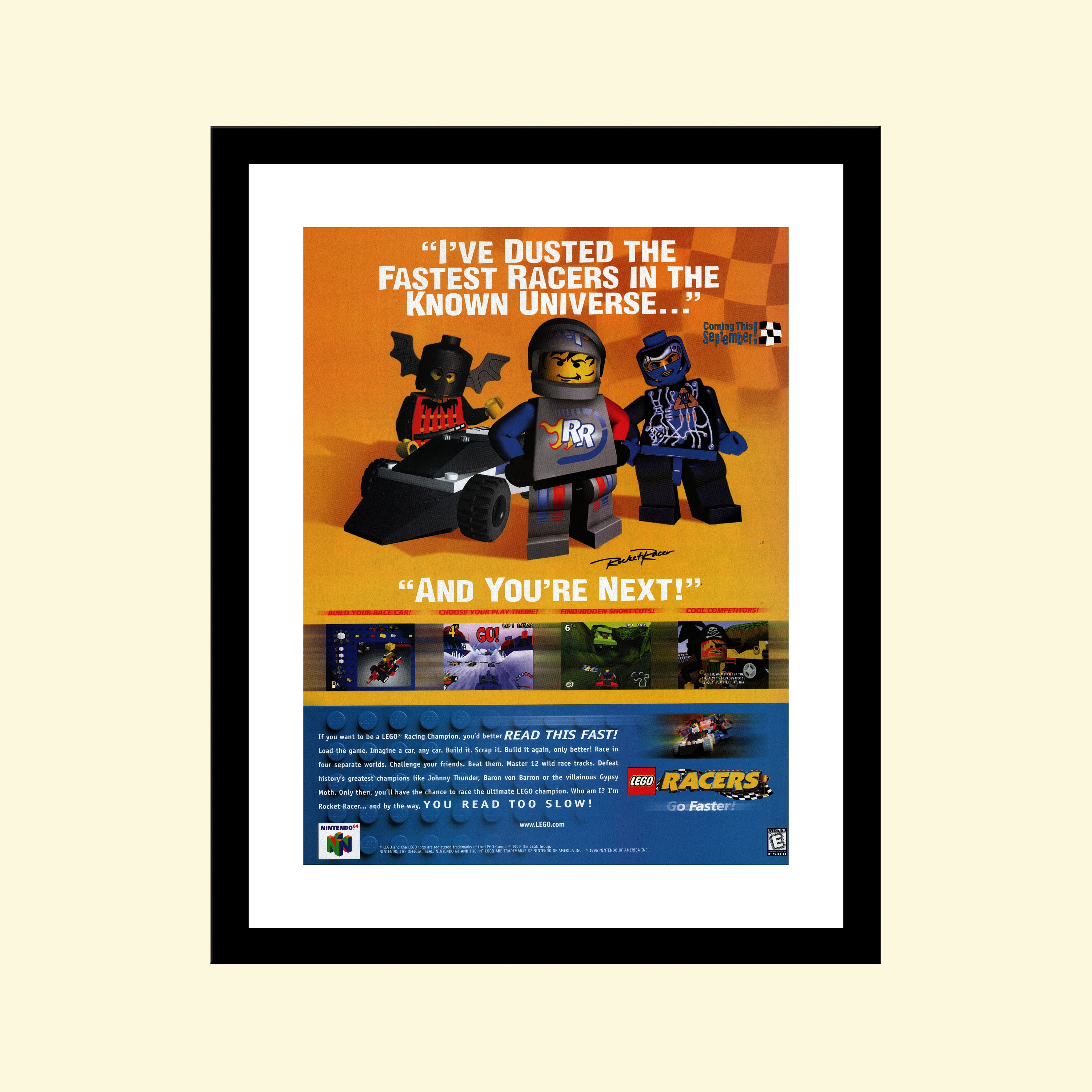 Vintage 1990s Lego Racers Racing Video Game Ad Framed, Retro - Main Image