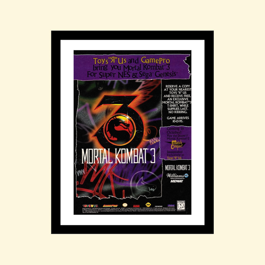 Affiche Promotionnelle Mortal Kombat 1993 – 27x39 Original SNES SEGA, Rare