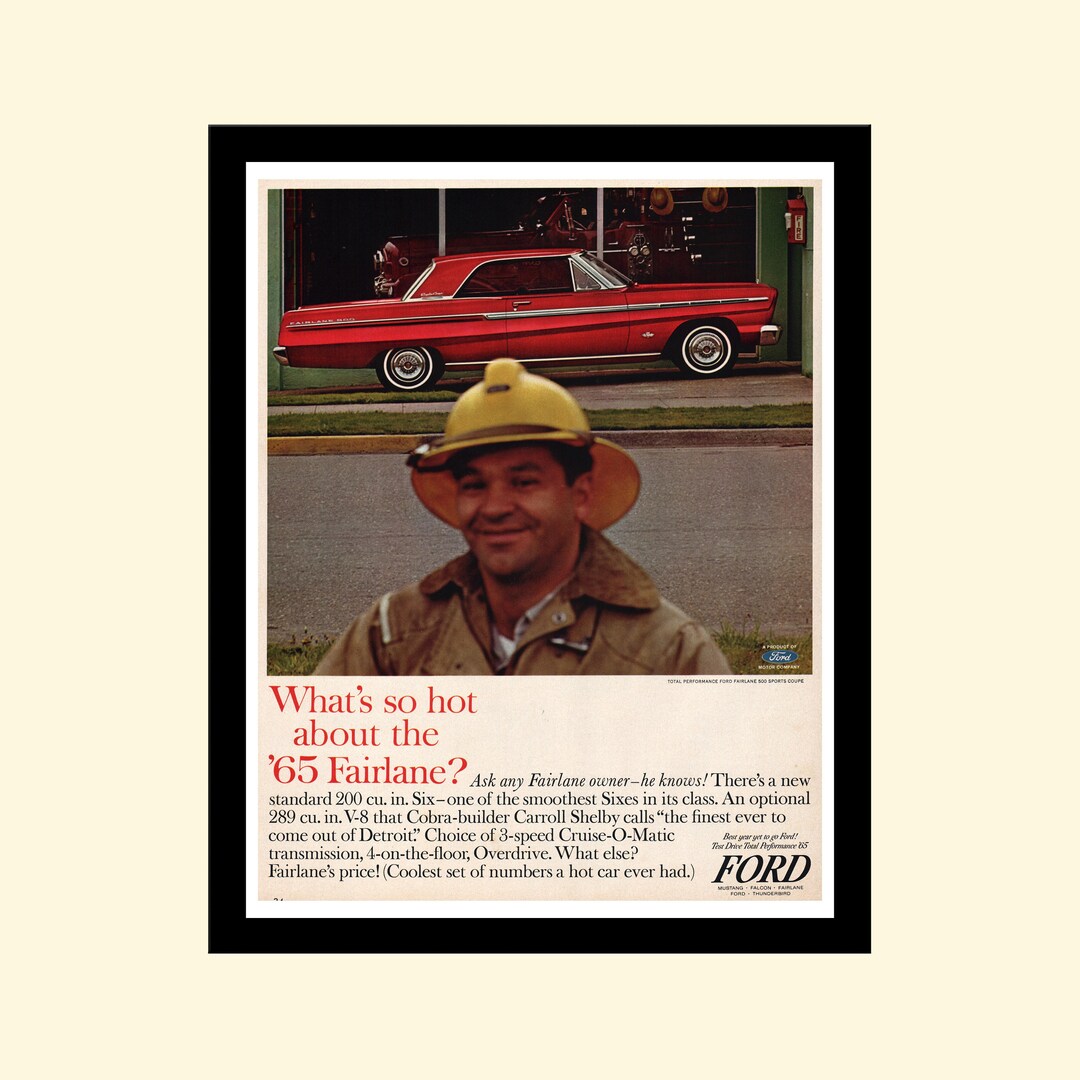 Vintage 1965 Ford Fairlane Ad Framed, Retro Classic Car Vehicle ...
