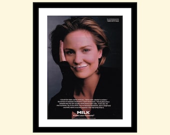 Vintage 1990s Sherry Stringfield Got Milk ad framed, retro dairy ER TV show Dr. Susan Lewis advertisement 1998 90s