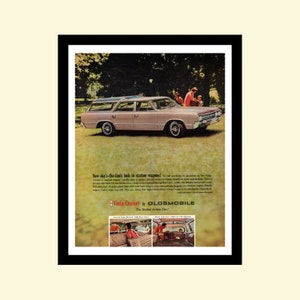 Vintage 1964 Olds Vista Cruiser ad, framed retro classic car Oldsmobile station wagon advertisement Look Magazine 1960s 60s