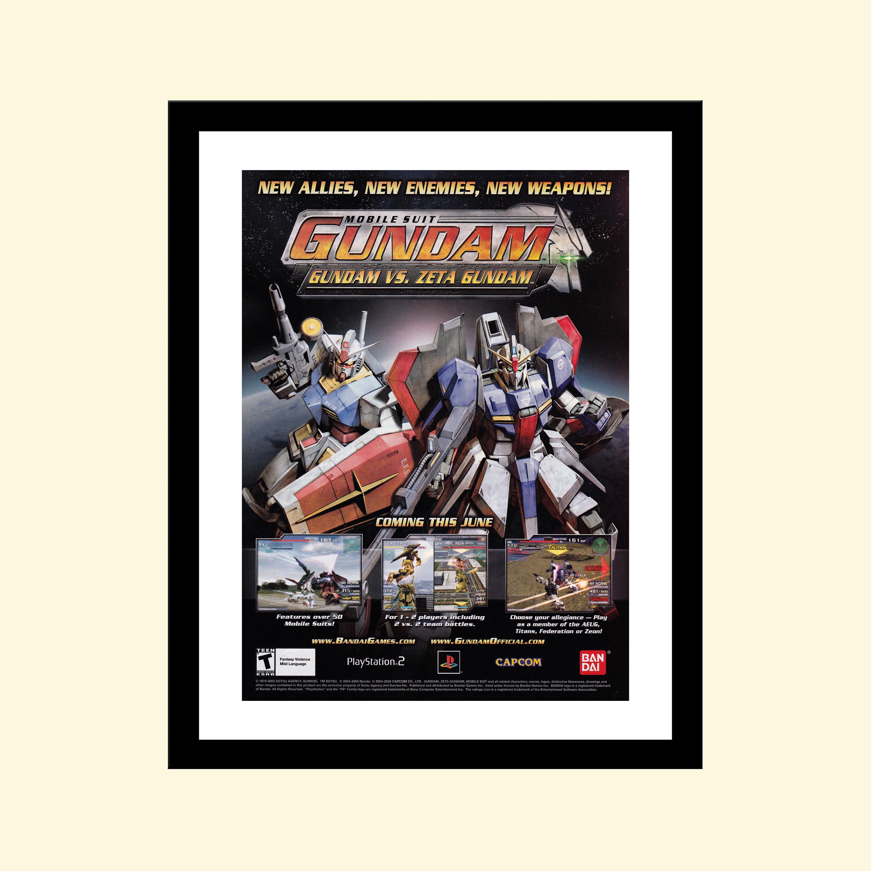 Vintage 2000s Mobile Suit Gundam, Gundam vs Zeta Gundam video game ad  framed, retro advertisement: Sony PS2, Nintendo GameCube 2005 00s