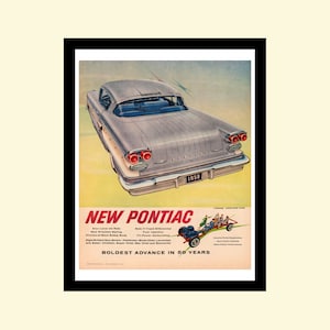 Vintage 1957 Pontiac ad framed, retro classic car Parisienne sport coupe vehicle advertisement Maclean&#39;s 1950s 50s
