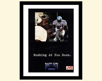 Vintage ingelijste Emmitt Smith voetbalvideogameadvertentie uit de jaren 90, retroadvertentie 1995, jaren 90