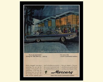Vintage '65 Mercury 1964 ad framed, retro classic car Ford Lincoln Mercury vehicle advertisement Look Magazine 1960s 60s