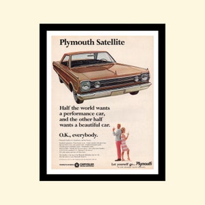 Vintage 1966 Plymouth Satellite 1965 ad framed retro classic car Chrysler advertisement Maclean's 1960s 60s