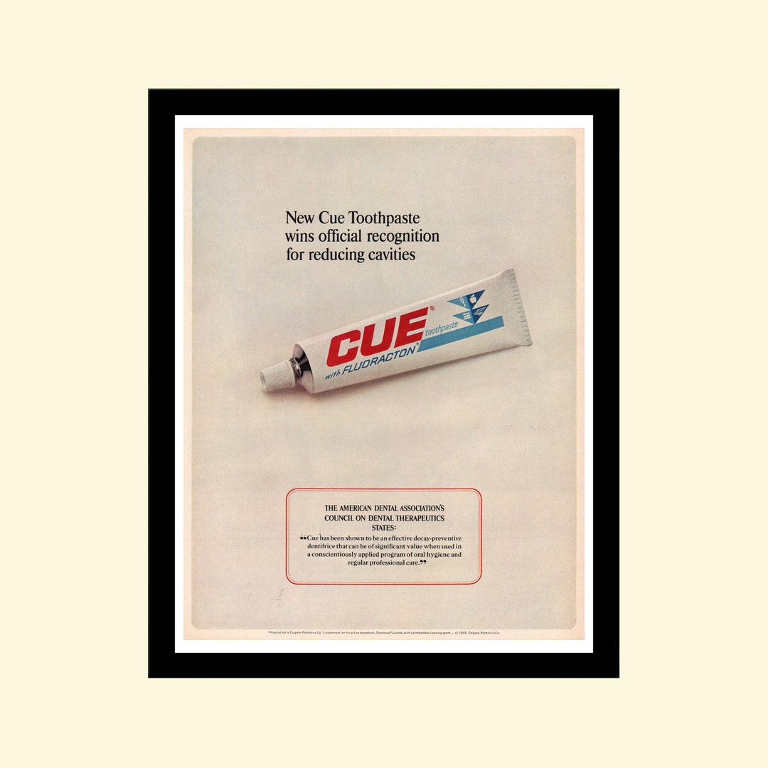 Vintage 1960s Cue Toothpaste Ad Framed, Retro Look Magazine