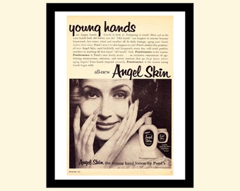 Vintage 1960s Pond's Angel Skin ageist ad framed, retro advertisement 1961 60s