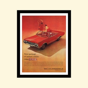 Vintage 1965 Olds 442 ad, framed retro classic car Oldsmobile 4-4-2 convertible advertisement Look Magazine 1960s 60s