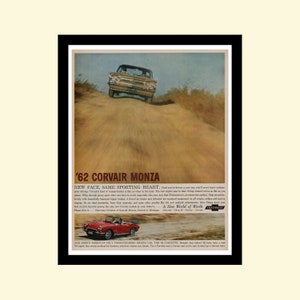 Vintage 1961 Chevy Corvair 1961 ad framed, famous &quot;unsafe at any speed&quot; retro classic car Chevrolet advertisement Life Magazine 1960s 60s