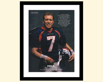 Anuncio vintage de John Elway Got Milk de los años 90 enmarcado, anuncio retro de fútbol americano de la NFL de productos lácteos de 1998, años 90