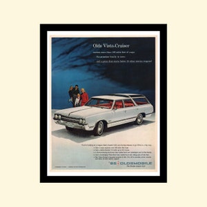 Vintage 1965 Olds Vista Cruiser ad, framed retro classic car Oldsmobile station wagon advertisement Look Magazine 1960s 60s