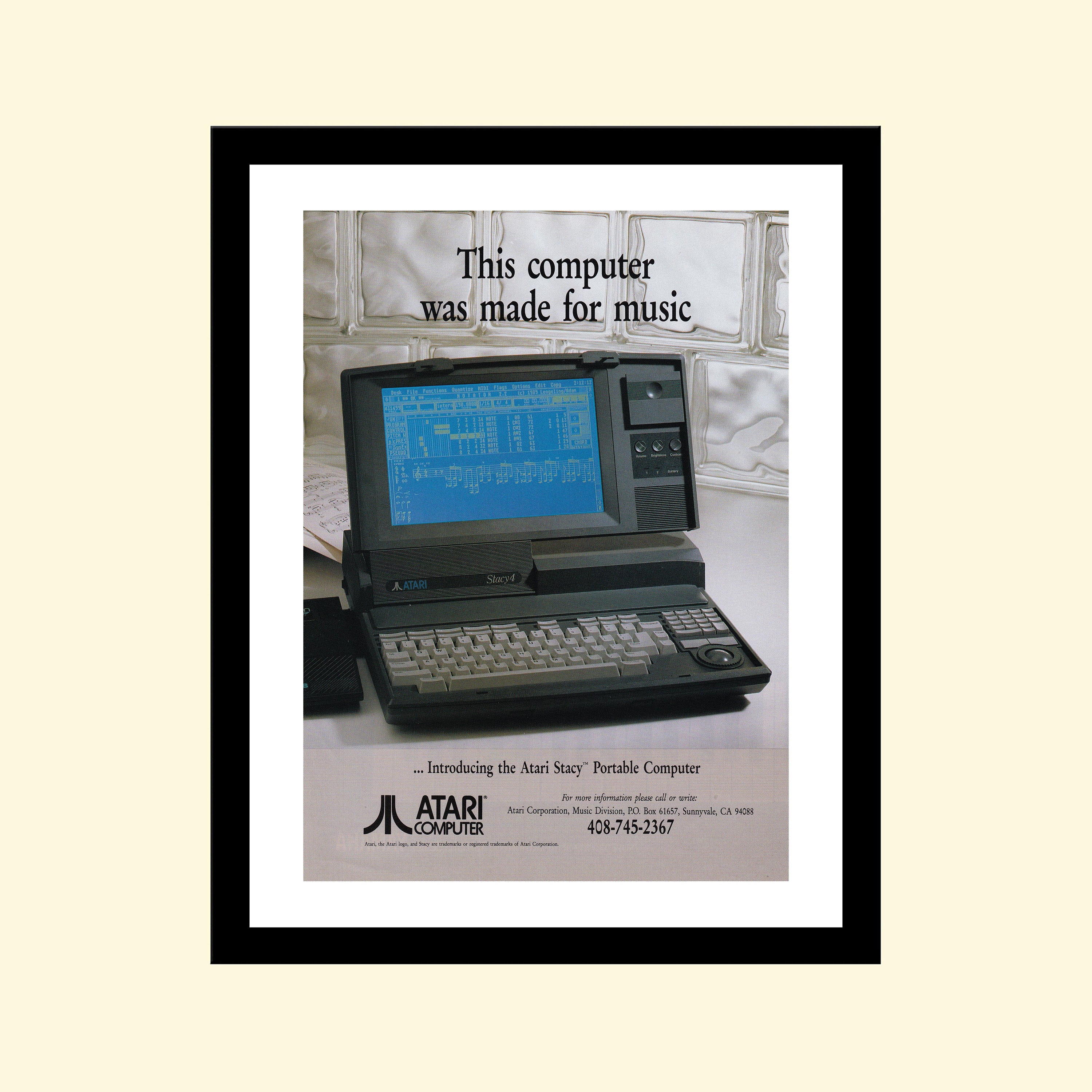 Vintage 1990s Atari Stacy Portable Computer Ad Framed, Retro