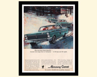 Vintage 1965 Mercury Comet ad framed, retro classic car Ford Mercury Comet vehicle advertisement Look Magazine 1960s 60s