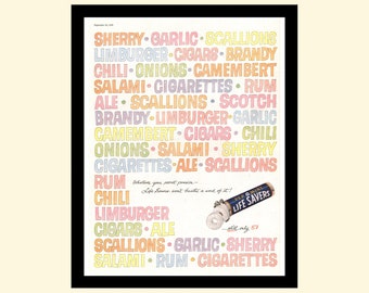 Vintage 1950s Life Savers ad framed, retro Lifesavers candy breath mints advertisement 1956 50s