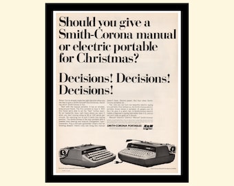 Vintage 1960s Smith-Corona typewriter ad framed, retro Look magazine advertisement 1965 60s