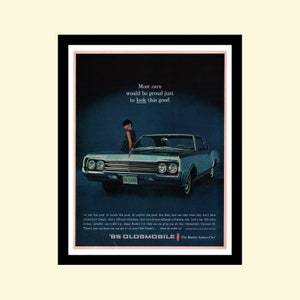 Vintage 1964 Olds Dynamic 88 ad, framed retro classic car Oldsmobile V-8 engine advertisement Look Magazine 1960s 60s