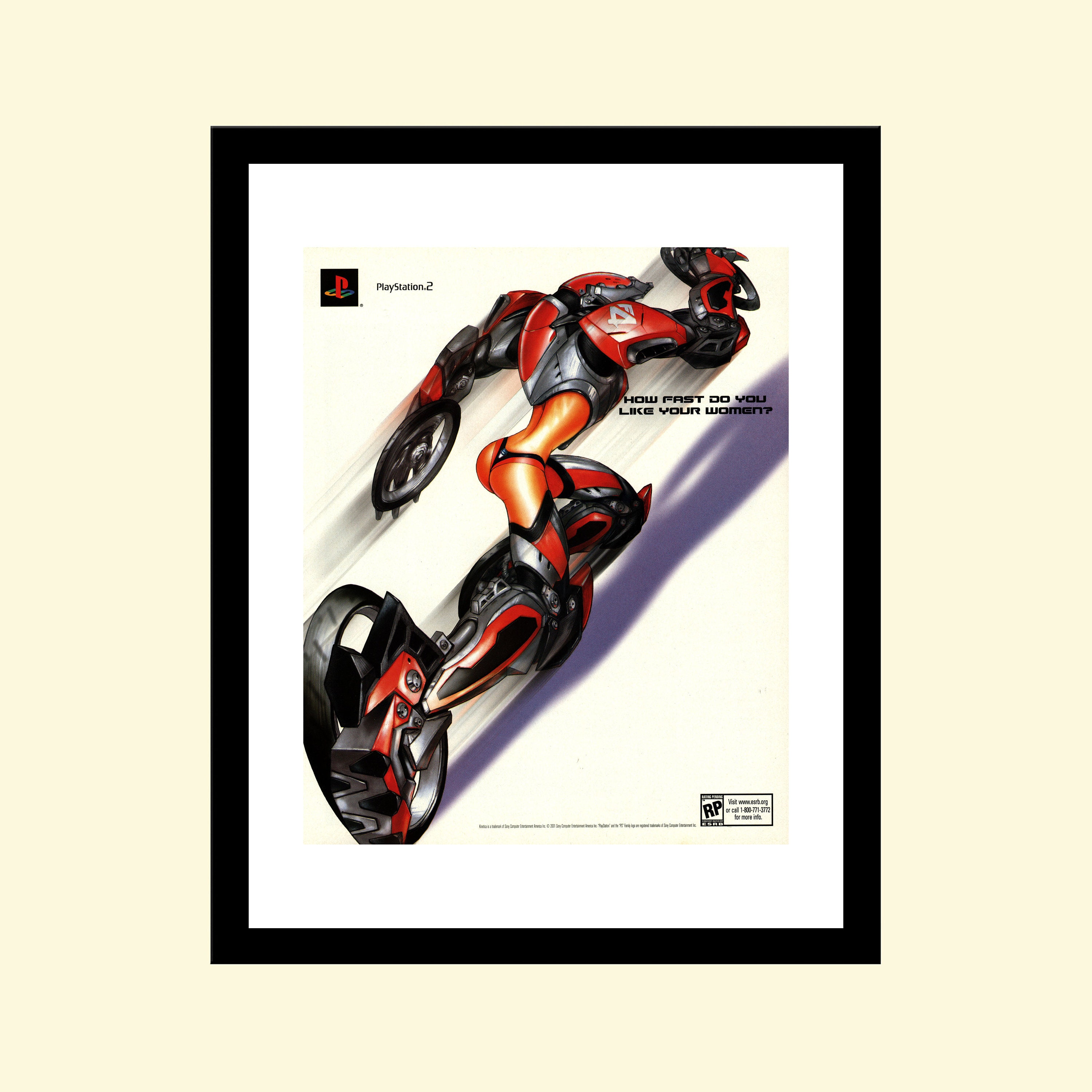 Vintage 2000s Kinetica Racing Video Game Ad Framed, Retro