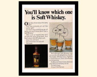 Anuncio vintage de whisky Calvert Soft de los años 60 enmarcado, anuncio de revista Look de whisky retro de 1967, años 60
