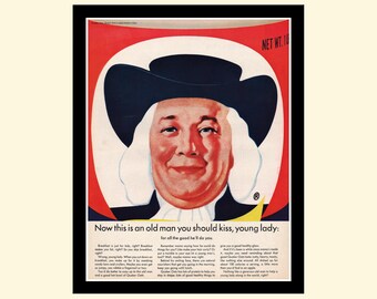 Vintage 1960s sexist Quaker Oats ad framed, retro funny breakfast cereal advertisement Look Magazine 1965 60s