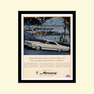 Vintage 1966 Mercury Park Lane-advertentie ingelijst, retro klassieke auto Ford-advertentie Maclean's 1960s 60s