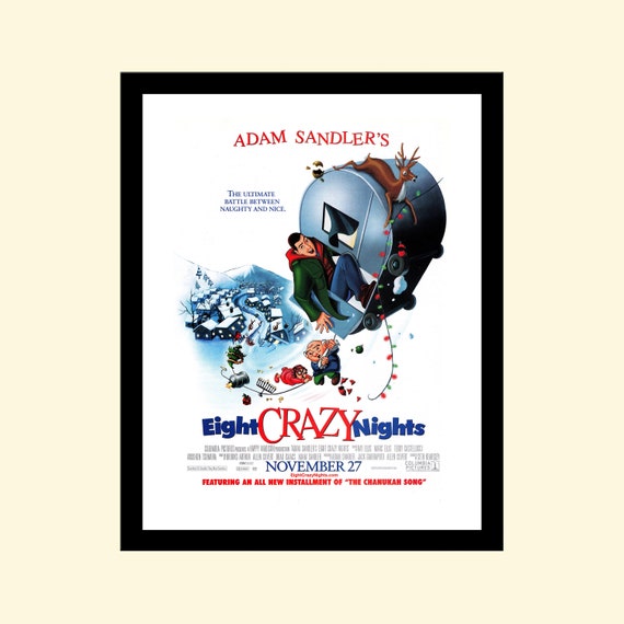 Vintage 2000s Adam Sandler Eight Crazy Nights Christmas Movie Ad Framed,  Retro Advertisement 2002 00s -  Israel