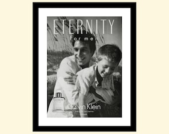 Vintage 1990s Calvin Klein Eternity for men cologne ad framed, retro eau de toilette fragrance parfum scent advertisement 1998 90s
