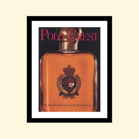 Vintage 1990s Ralph Lauren Polo Crest Perfume Fragrance Ad Framed
