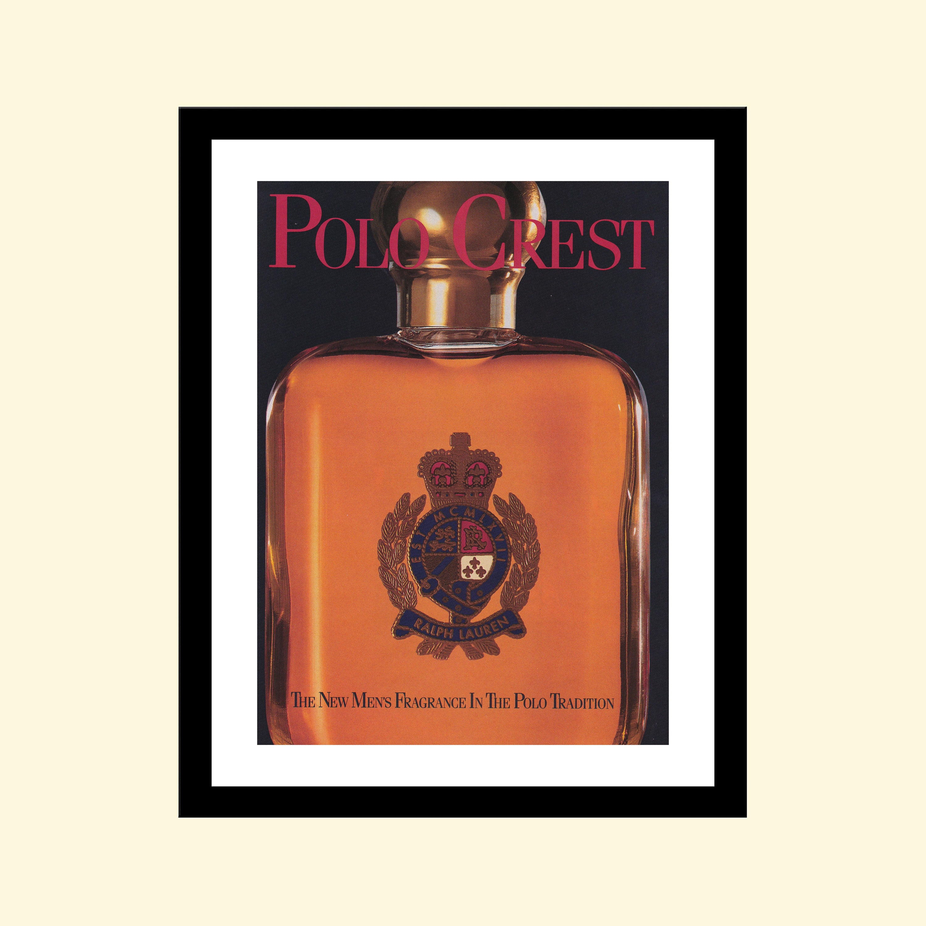 Vintage 1990s Ralph Lauren Polo Crest Perfume Fragrance Ad Framed, Retro  Advertisement 1992 90s 
