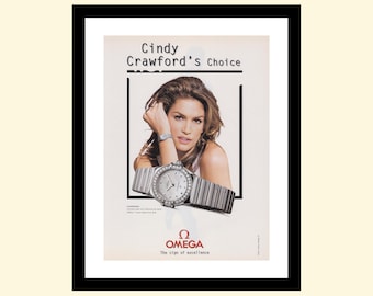 Vintage jaren 1990 Omega Constellation horloge-advertentie ingelijst, retro Zwitserse chronometer advertentie 1998 90s