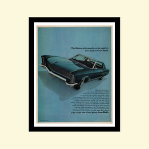 Vintage 1965 Buick Riviera Gran Sport V-8 engine ad, framed retro classic car advertisement Look Magazine 1960s 60s