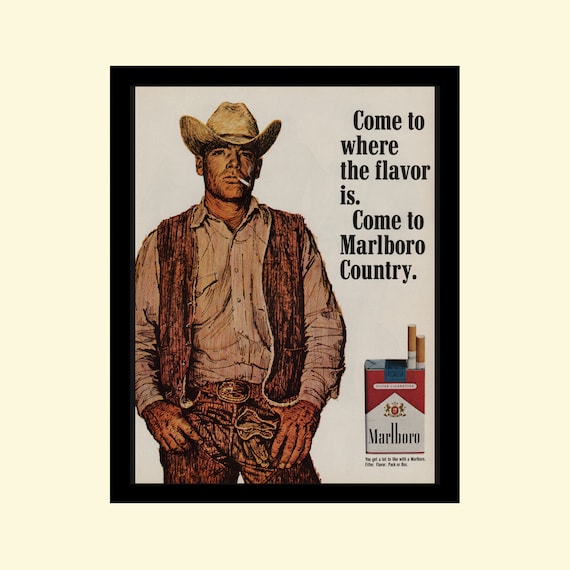 Vintage 1960s Marlboro Man Cigarette Smoking Ad Framed, Retro Nicotine Cowboy  Marlboro Country Advertisement Life Magazine 1965 60s