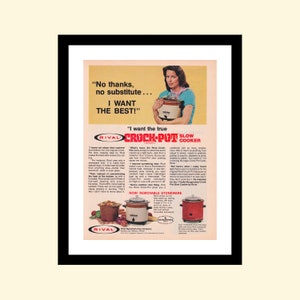 Reklam för slow cooker i Crock-Pot från 1970-talet, inramad, retroreklam från 1979, 70-talet
